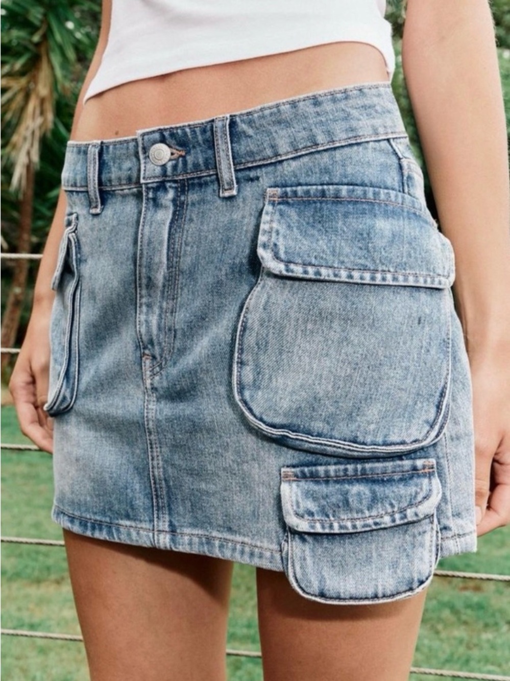 ZARA Women Blue Denim Cargo Mini Skirt Pockets Y2K Preppy Festival